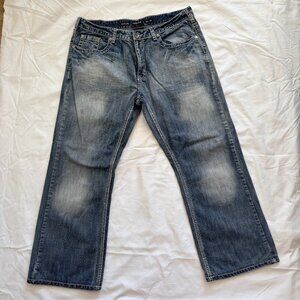 Helix Jeans 38x30 Y2K Bootcut Relaxed Cross Pockets Denim Distressed Stitch